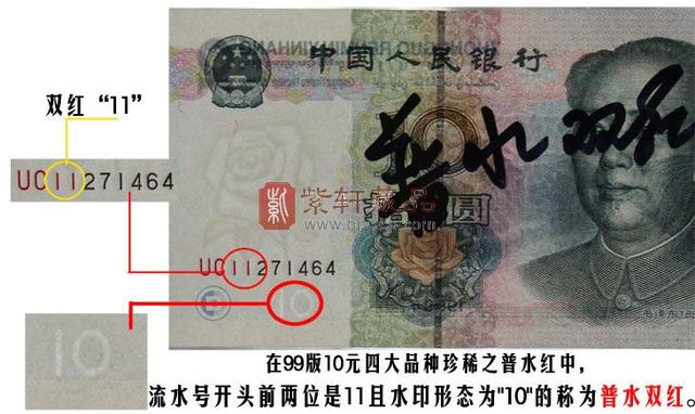 “五水七红”稀有的品种大全（12张）五版纸币10元