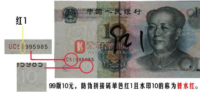 “五水七红”稀有的品种大全（12张）五版纸币10元