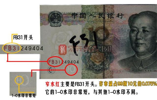 “五水七红”稀有的品种大全（12张）五版纸币10元