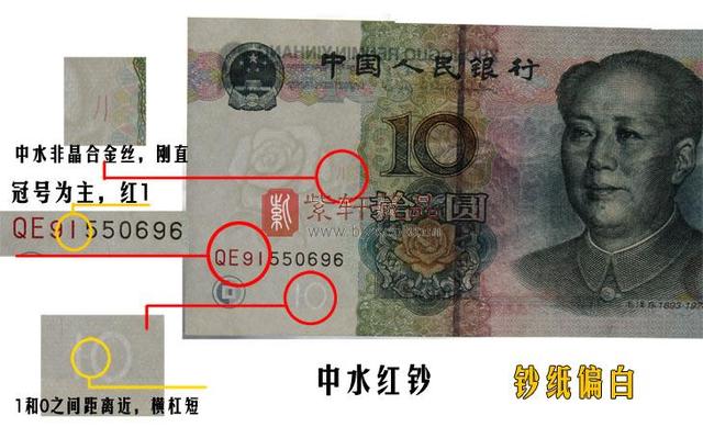 “五水七红”稀有的品种大全（12张）五版纸币10元